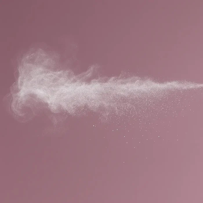 White powder cloud on a pink background
