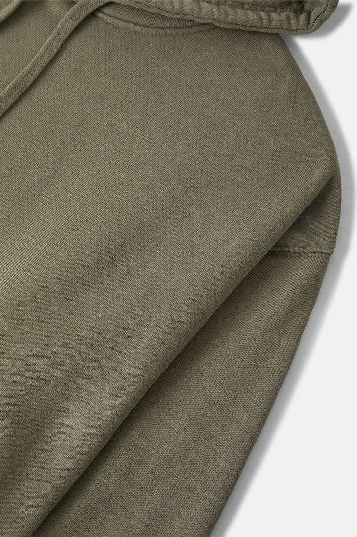 Men's Brixton Baseline Hood Fleece in the color Olive Surplus Vintage Wash - Additional Laydown image