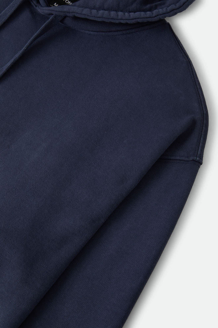 Men's Brixton Baseline Hood Fleece in the color Washed Navy Vintage Wash - Additional Laydown image