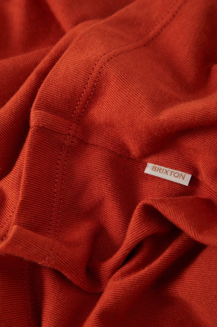 Women's Carefree Organic Garment Dye Ringer T-Shirt in the color Rust/Off White - Additional Laydown image