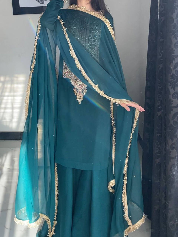 Elegant Suit with Golden Embroidery