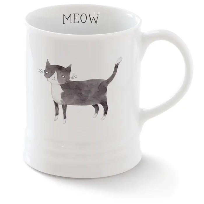 The PET SHOP BY FRINGE STUDIO FRINGE STUDIO - CERAMIC CAT MUG features a black and white kitty illustration with "MEOW" inside the rim. Dishwasher safe, it's perfect for daily use or gifting to cat lovers.