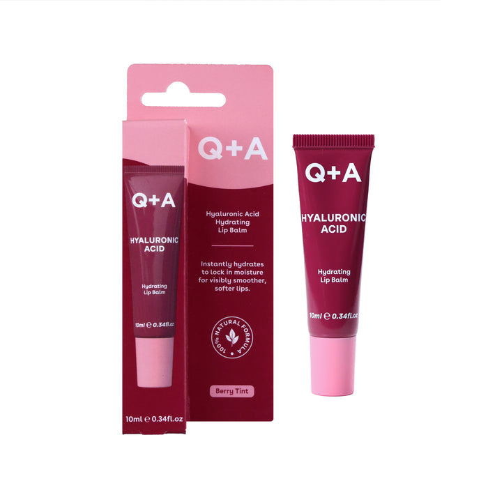 Q+A Hyaluronic Acid lip balm with packaging on a white background