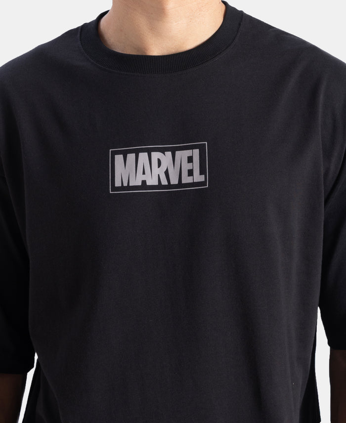 Marvel Avengers Super Combed Cotton Rich Graphic Printed Oversized T-Shirt - Black