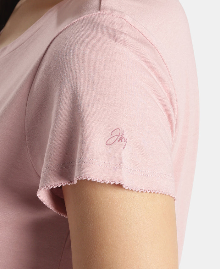 Micro Modal Cotton Relaxed Fit Solid V Neck Half Sleeve Tshirt - Zephyr