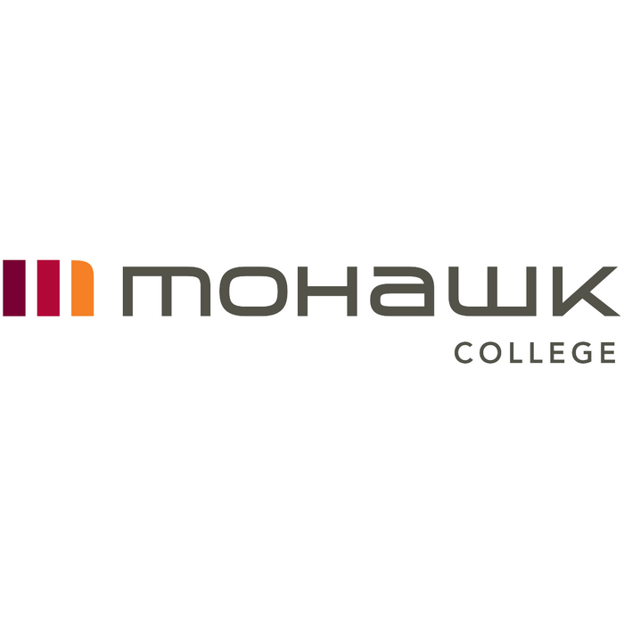 A Mohawk College logo displays on a white background. The logo consists of a stylized graphic element and the words "MOHAWK COLLEGE" in grey sans-serif font.