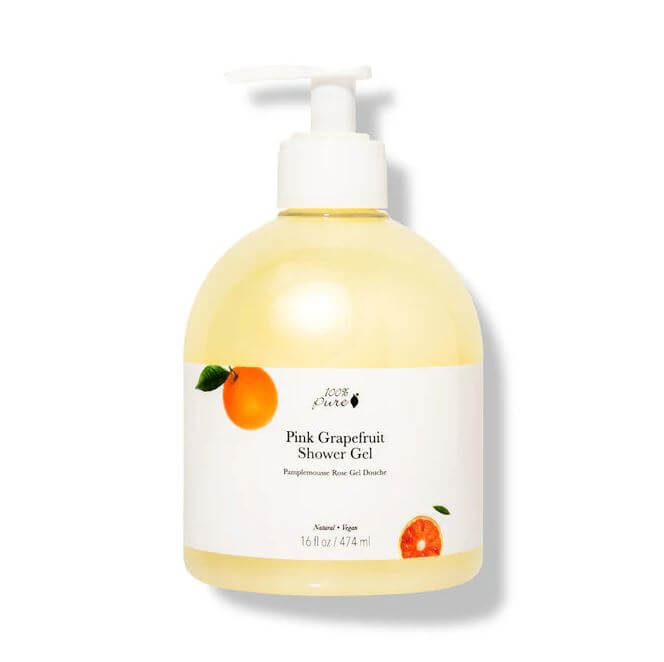 Pink Grapefruit Shower Gel bottle, 100% Pure, nourishing shower gel for rehydrating skin.