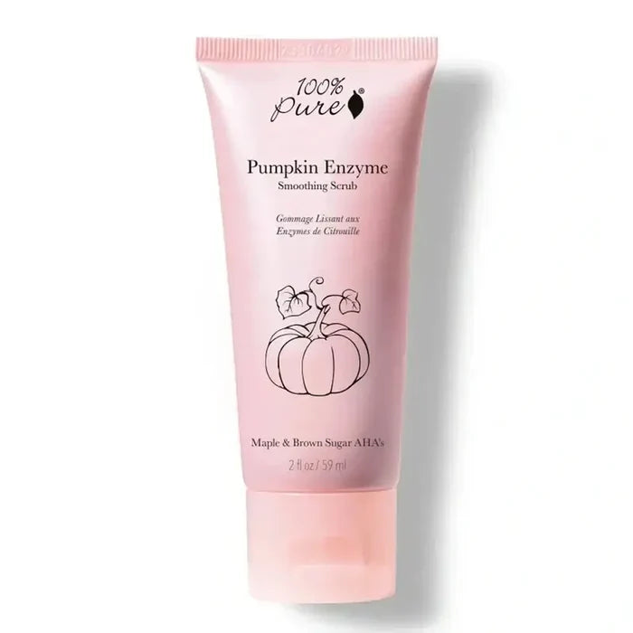 Pink tube of 100% Pure Pumpkin Enzyme Smoothing Scrub on a white background