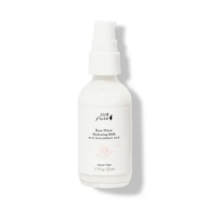 Rose Water Hydrating Milk 50ml bottle featuring a spray nozzle, ideal lightweight facial moisturizer for hydration.
