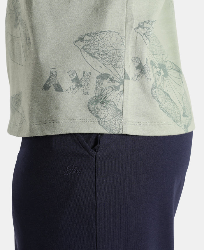 Super Combed Cotton Relaxed Fit Printed Half Sleeve T-Shirt - Lily Pad