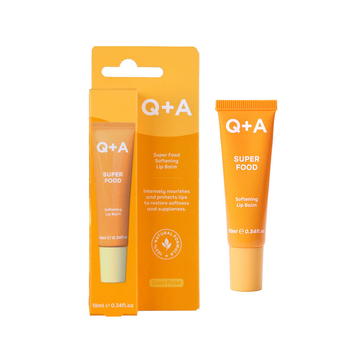 Q+A Super Food lip balm packaging on a white background