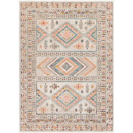 Tapis Laurentina rose pâle/turquoise style sud-ouest 5x7