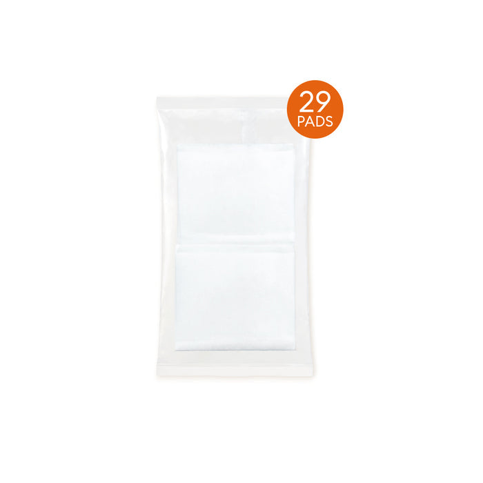 A clear plastic packet containing 29 100% Cotton Facial Pads. These pads are included in the Time Revolution Prime Stem 100 Gift Set for applying the First Essence 5X or other toning products for anti-aging skincare.