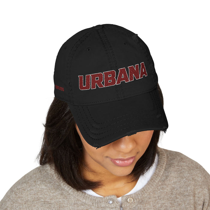 Urbana Distressed Embroidered Dad Hat — Vintage College Cap - Memento Mori Clothing
