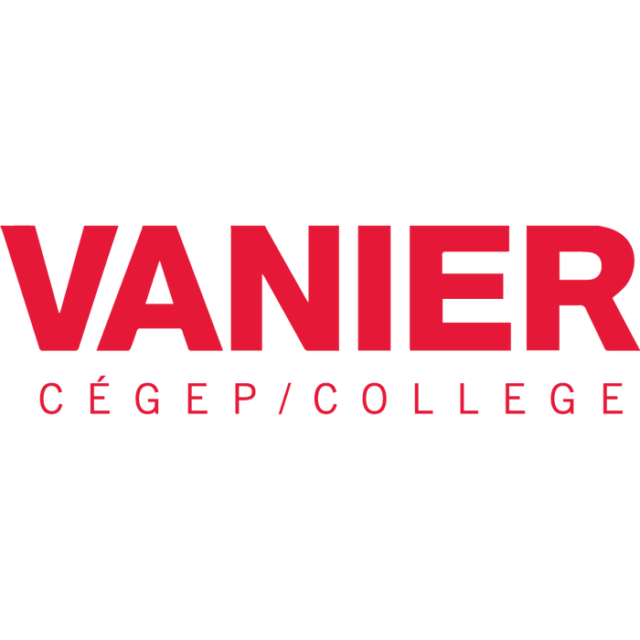 The wordmark "VANIER" in bold, red capital letters is displayed, with "CÉGEP/COLLEGE" written beneath it in smaller, same-colored text, against a black background.