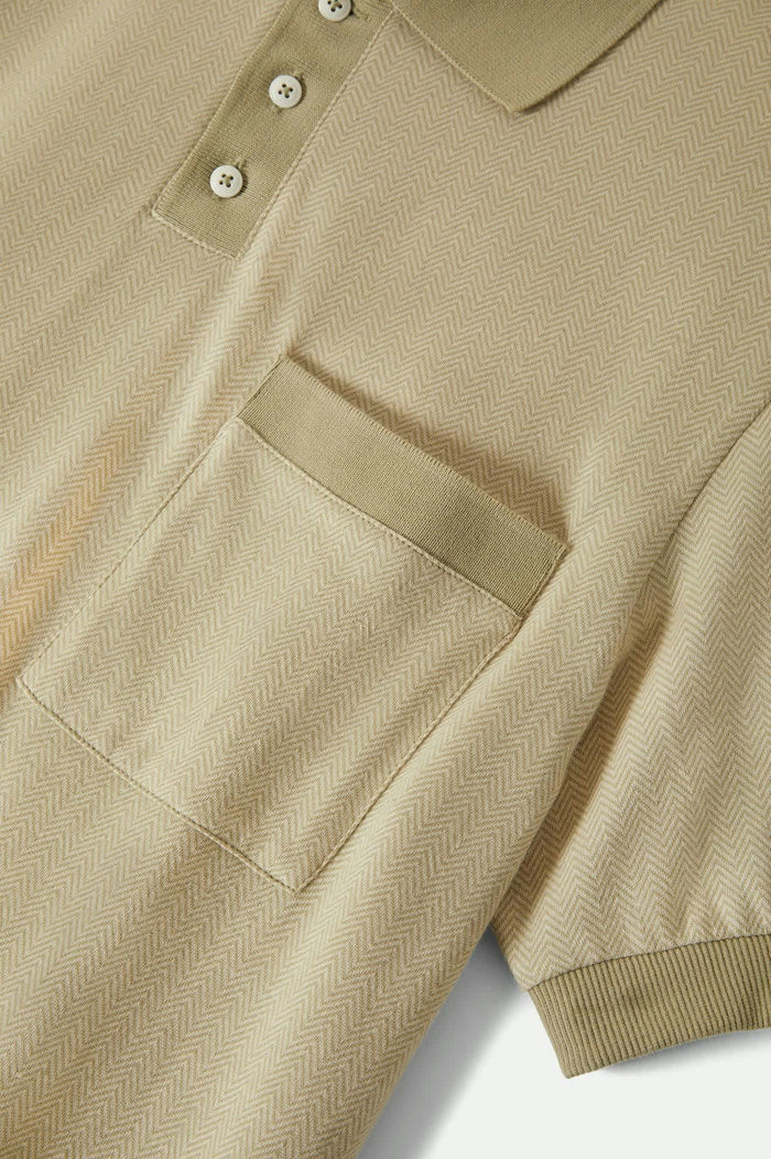 Men's Weekend Herringbone S/S Polo in the color Whitecap/Elm - Additional Laydown image