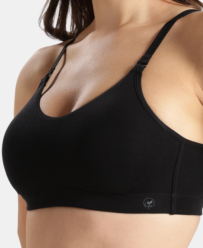 Wirefree Non Padded Tencel Lyocell Elastane Stretch Full Coverage Everyday Bra with Plush Lining Cups - Black
