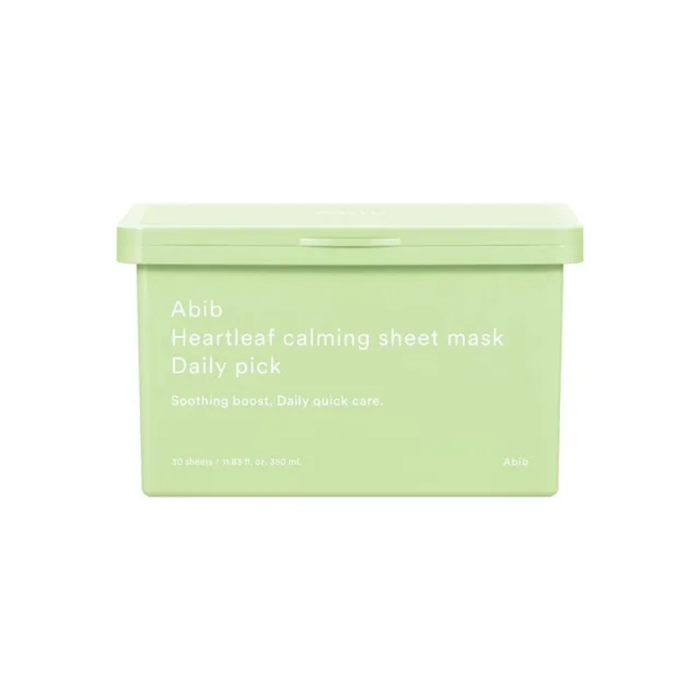 ABIB Heartleaf Calming Sheet Mask Daily Pick is a gentle daily mask designed to quickly soothe and hydrate sensitive or irritated skin. Enriched with Houttuynia Cordata (Heartleaf) Extract and Quercetin, it helps calm redness while providing refreshing care. Triple Hyaluronic Acid delivers lasting moisture to keep skin soft and comfortable. The 0.3mm ultra-slim vegan sheet adheres smoothly to the skin to help absorb the essence effectively, offering lightweight yet nourishing care. Perfect for d