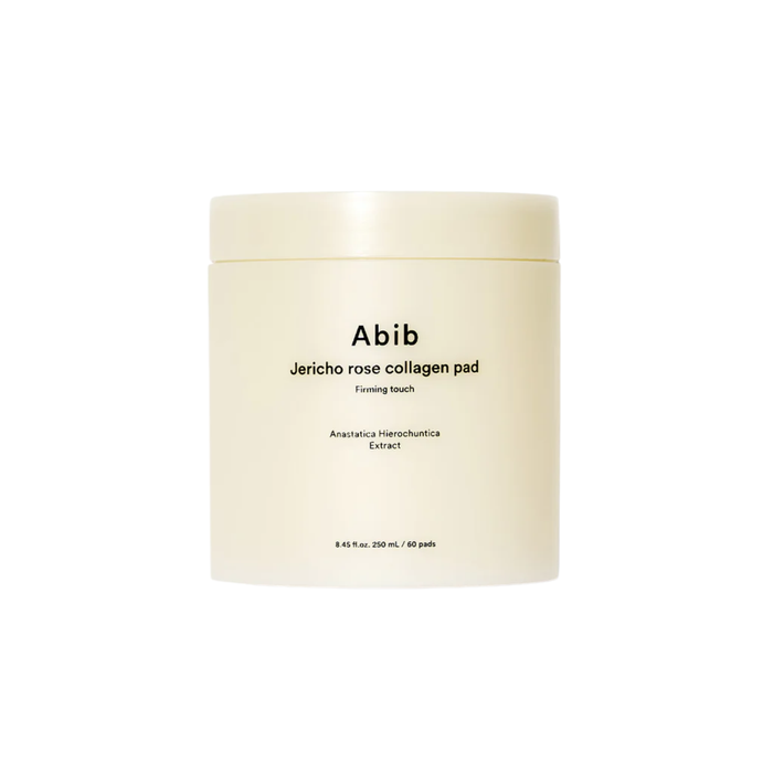 ABIB Jericho Rose Collagen Pad Firming Touch is a hydrating toner pad designed to soothe the skin and improve elasticity. Enriched with Jericho Rose and Collagen, it helps calm irritation while supporting firmer, smoother skin. With Ceramides, Panthenol, and Hyaluronic Acid, it strengthens the skin barrier and delivers lasting hydration. The lightweight milky essence leaves skin soft, balanced, and refreshed. Suitable for all skin types, including oily skin, especially if skin is dehydrated or s
