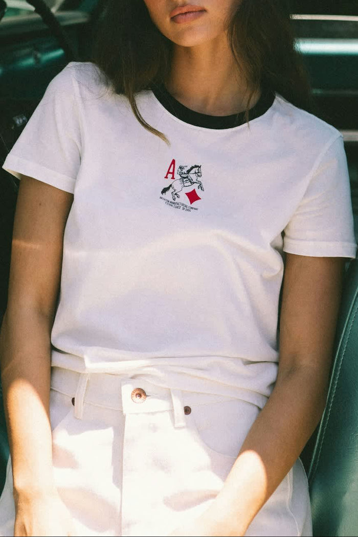 Aces Fitted Crew T-Shirt - Off White/Black