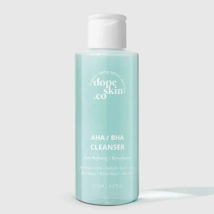 Dope Skin Co. AHA/BHA Cleanser bottle on a white background