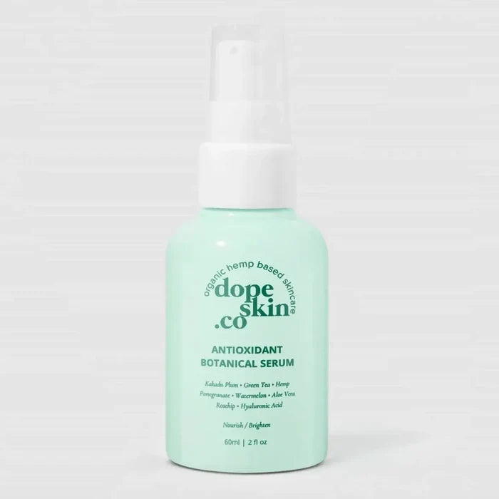 Skincare serum bottle labeled 'dope skin co.' on a white background