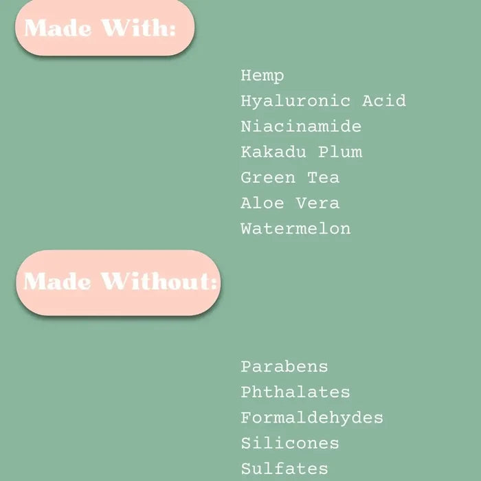 List of ingredients and their absence on a green background