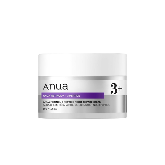 ANUA Retinol 3 Peptide Night Repair Cream is a nourishing overnight treatment designed to improve elasticity and reduce the appearance of fine lines. Formulated with Retinol and three types of Peptides, it helps smooth skin texture and support a firmer, more youthful look. Niacinamide and Adenosine brighten and enhance radiance, while Ceramide NP, Shea Butter, and Hyaluronic Acid deeply hydrate and strengthen the skin barrier. Enriched with Bakuchiol, Resveratrol, and Centella Asiatica Extract,