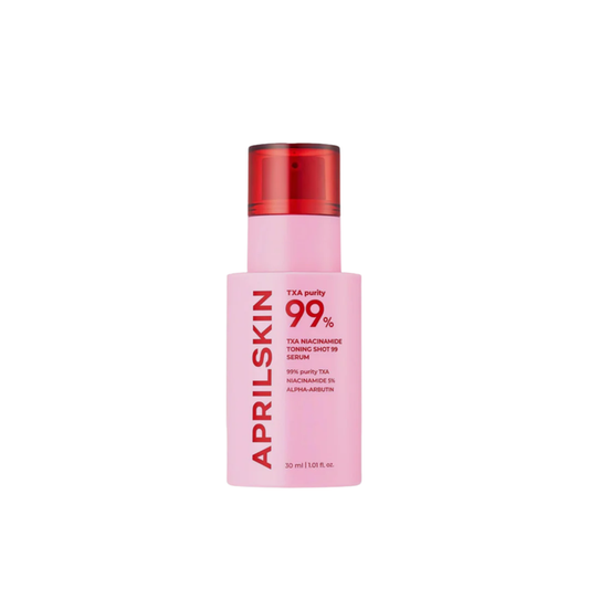 APRILSKIN TXA Niacinamide Toning Shot 99 Serum is a targeted brightening serum designed to improve uneven skin tone and refine pores. Formulated with Tranexamic Acid and Niacinamide, it helps reduce the appearance of dark spots while promoting a clearer, more even complexion. Infused with spicules for enhanced absorption, it delivers active ingredients deep into the skin for improved results. With added Hyaluronic Acid, Panthenol, and Alpha-Arbutin, it provides hydration and supports smoother, r