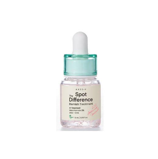 AXIS-Y Spot The Difference Blemish Treatment is a targeted solution designed to reduce blemishes and soothe irritated skin. Formulated with Niacinamide and a blend of natural extracts like Centella Asiatica, Tea Tree Leaf, and Aloe Vera, this treatment helps to calm redness, minimize breakouts, and promote clearer skin. The lightweight gel absorbs quickly, delivering powerful ingredients like Salicylic Acid and Glycolic Acid to gently exfoliate and unclog pores, while Ceramide NP helps to streng