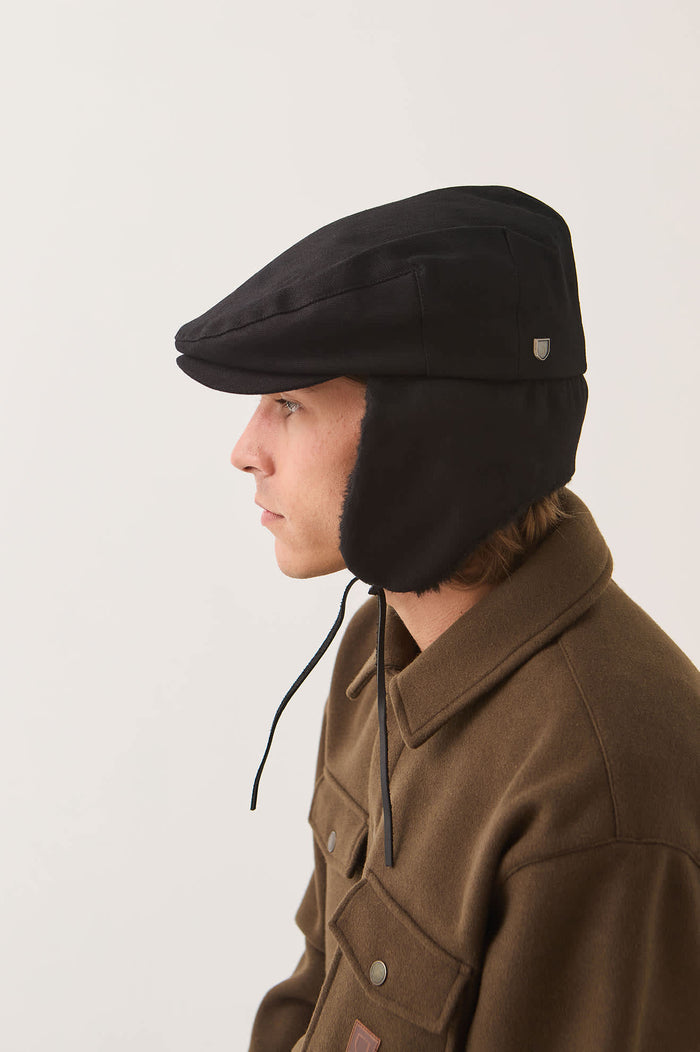Unisex Barrel Earflap Snap Cap in the color Black/Black - Additional Fit image