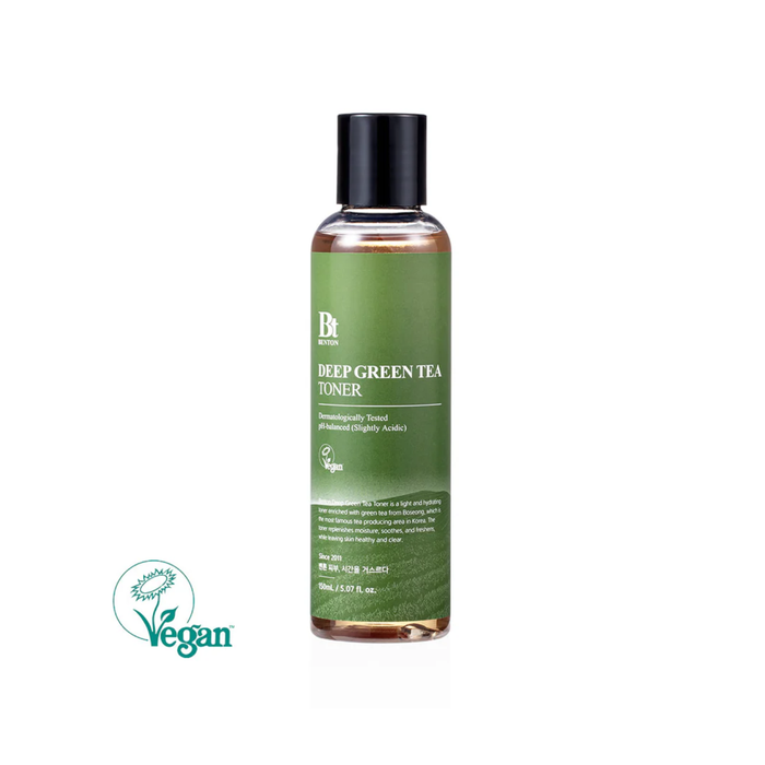 BENTON Deep Green Tea Toner is a lightweight, soothing toner designed to hydrate and balance the skin. Formulated with Green Tea Leaf Water and extracts from leaf, seed, and root, it helps calm irritation while delivering antioxidant care. Centella Asiatica and Houttuynia Cordata help soothe sensitive skin, while Hyaluronic Acid and Betaine provide lasting hydration. Willow Bark Extract gently refines the skin, leaving it smooth, refreshed, and balanced. Suitable for all skin types, especially o