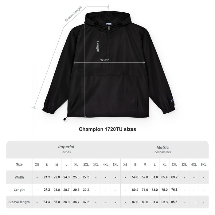 Black Packable Anorak Jacket with White Crest Graphic — Lightweight Windbreaker