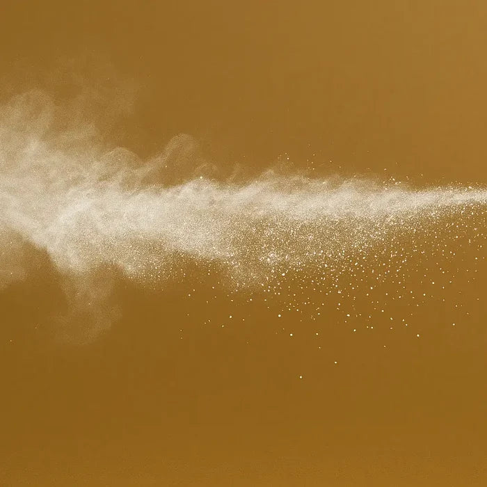 White powder cloud on a brown background