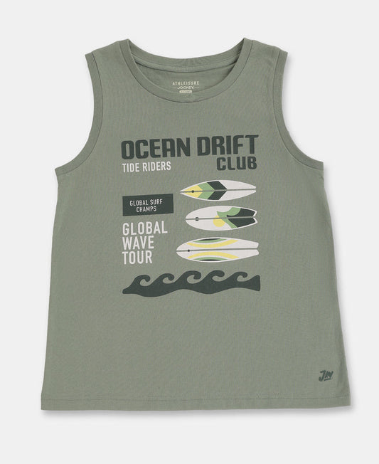 Boy's Super Combed Cotton Graphic Printed Tank Top - Lily Pad
