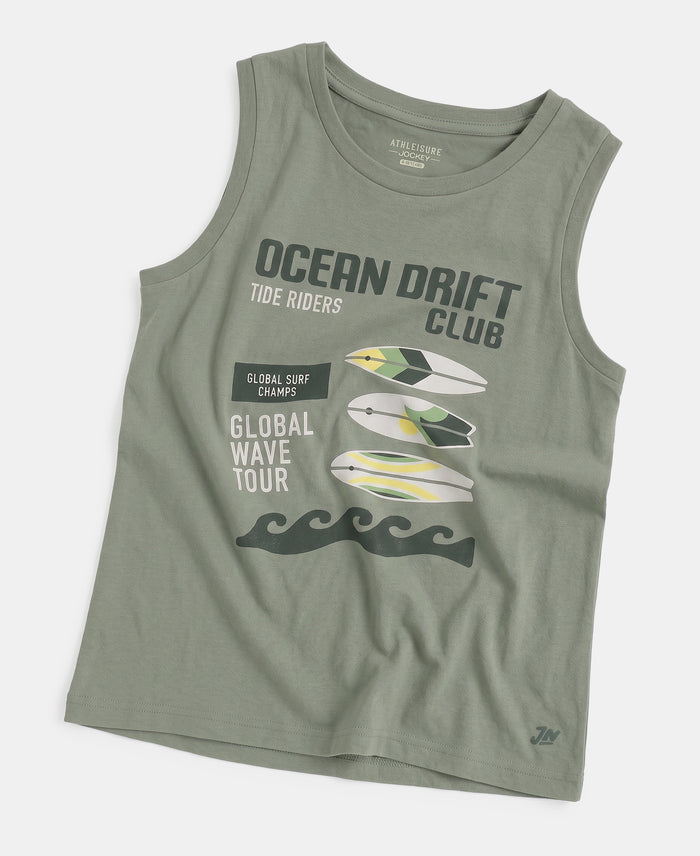 Boy's Super Combed Cotton Graphic Printed Tank Top - Lily Pad
