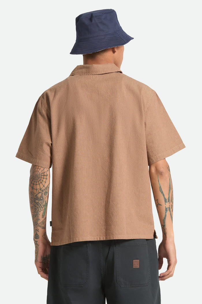 Men's Brakeman Half Zip Short Sleeve Shirt in the color Brown/Tan Stripe - Men's Back View