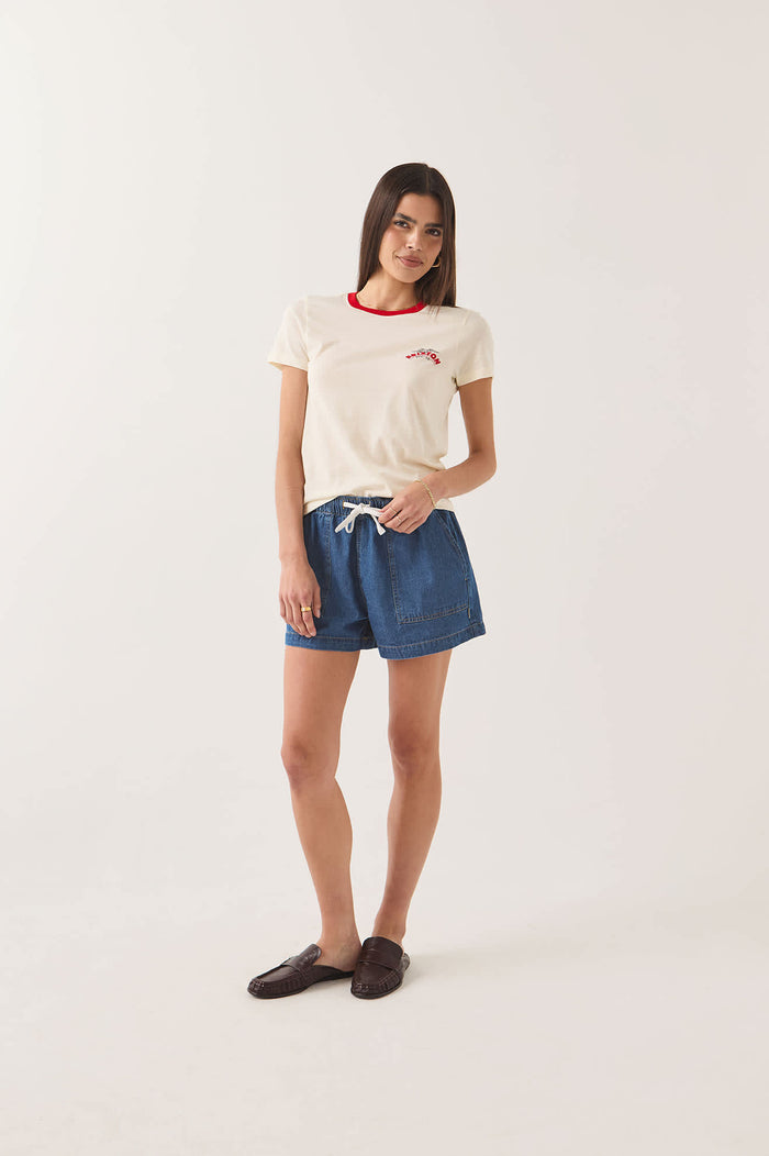 Women's Brixton Banner Slim Crew T-Shirt in the color Off White - Women's Front View