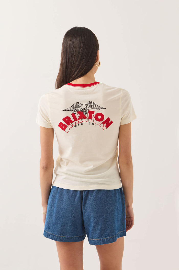 Women's Brixton Banner Slim Crew T-Shirt in the color Off White - Women's Back View