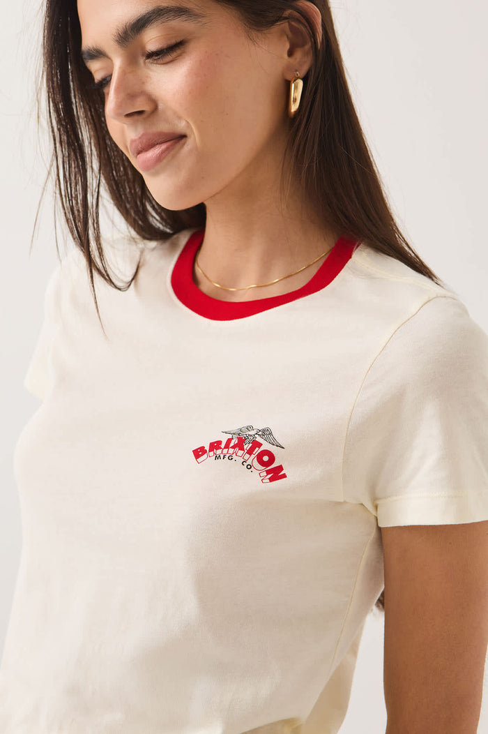 Women's Brixton Banner Slim Crew T-Shirt in the color Off White - Additional Fit image