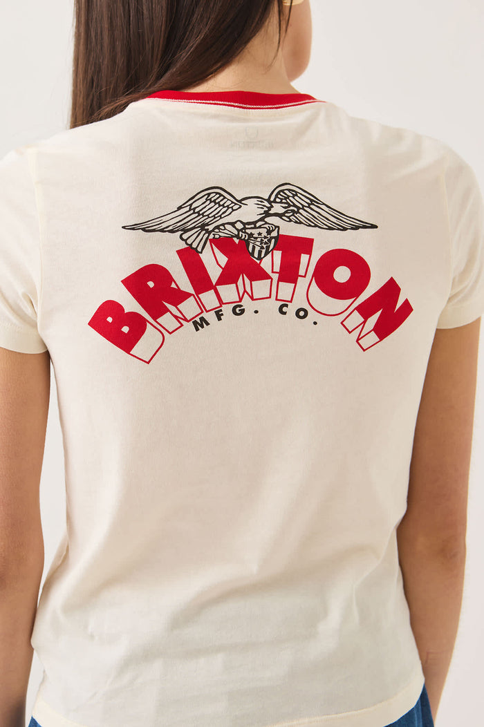 Women's Brixton Banner Slim Crew T-Shirt in the color Off White - Additional Fit image