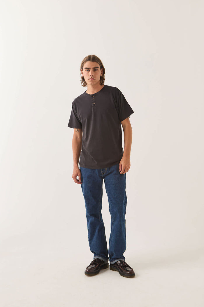 Men's Brixton Baseline Henley T-Shirt in the color Black - Men's Front View