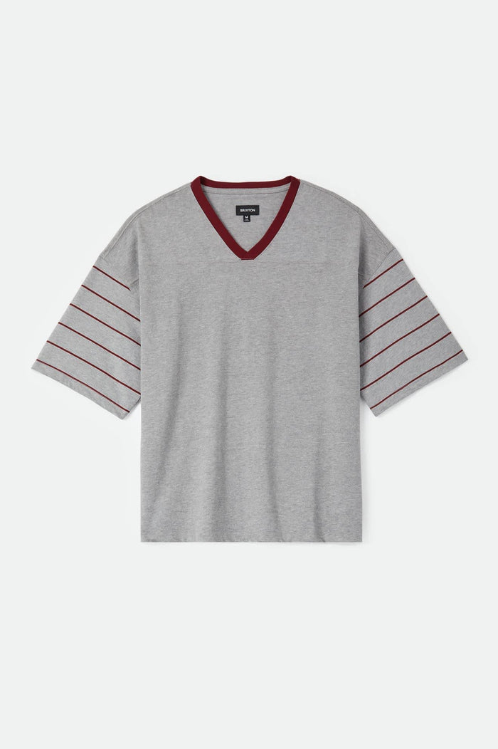 Men's Brixton Football T-Shirt in the color Heather Grey/Maroon - Front Product View