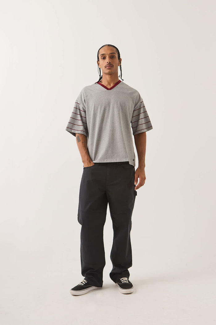 Men's Brixton Football T-Shirt in the color Heather Grey/Maroon - Men's Front View
