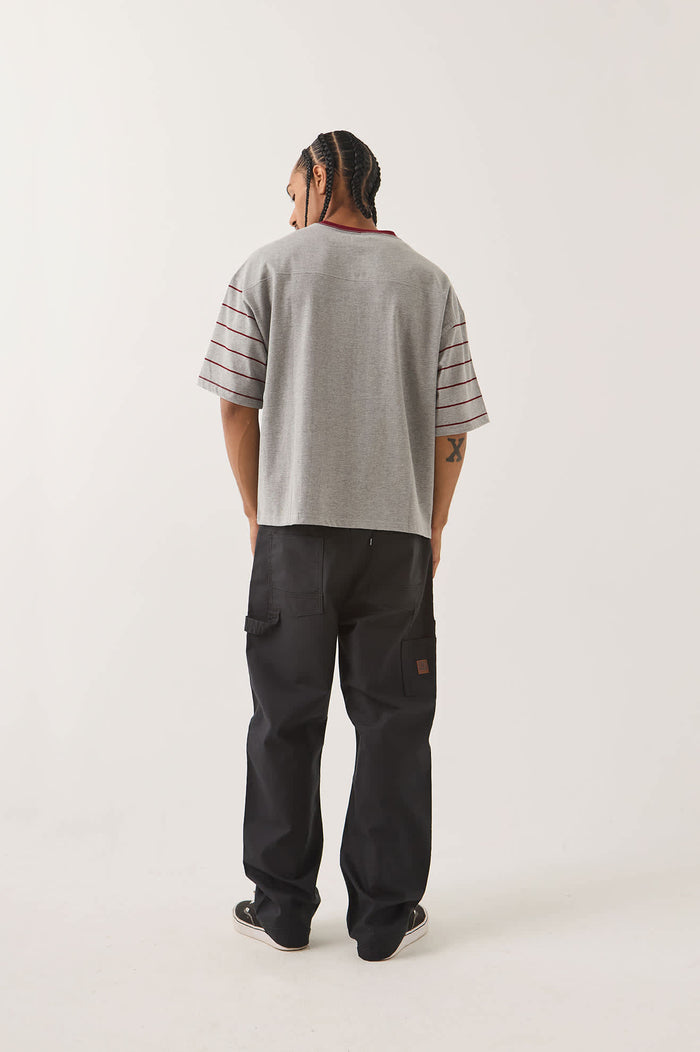 Men's Brixton Football T-Shirt in the color Heather Grey/Maroon - Men's Back View