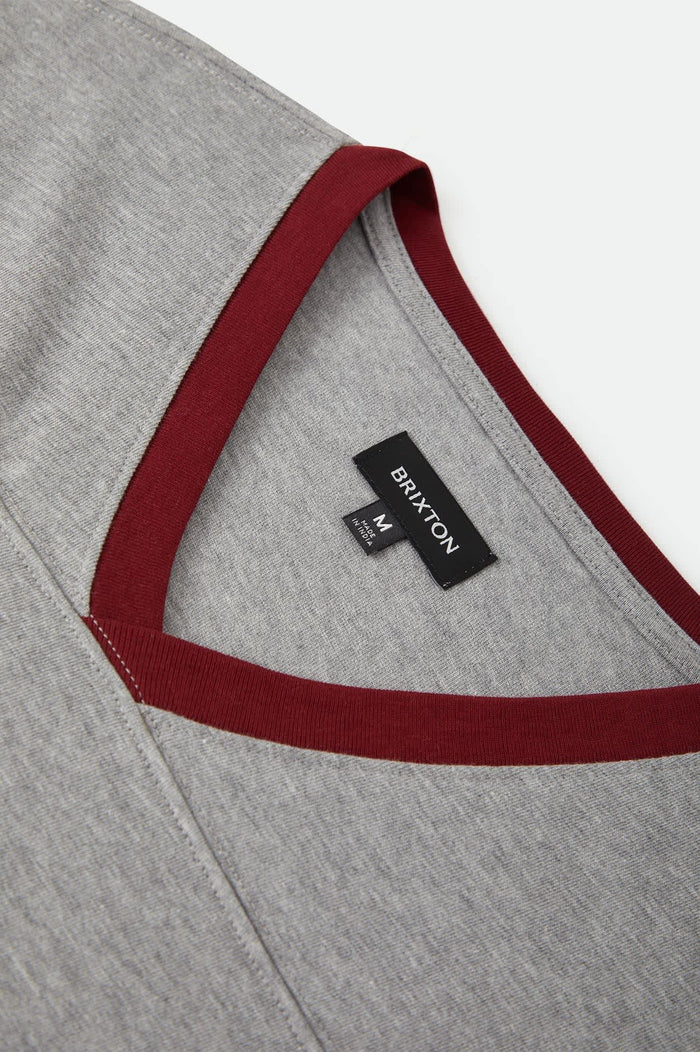 Men's Brixton Football T-Shirt in the color Heather Grey/Maroon - Additional Laydown image