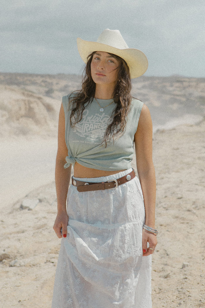 Women's Brixton Ranch Muscle Tank in the color Sage Green - Women's Lifestyle image