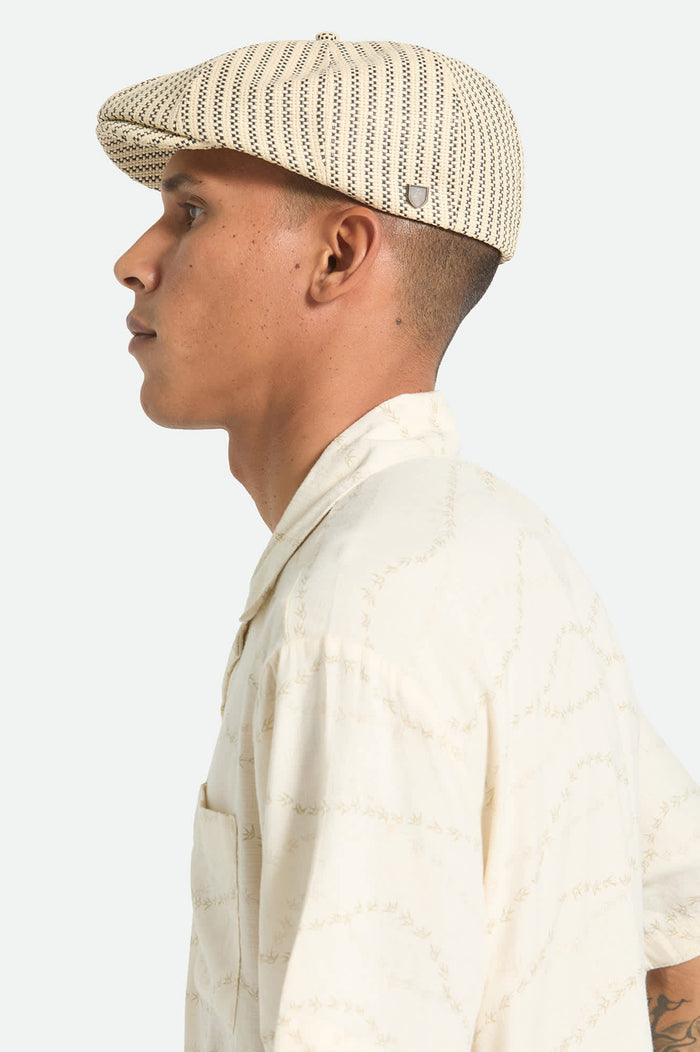 Unisex Brood Lightweight Newsboy Cap in the color Natural/Black Straw - Men's Side View