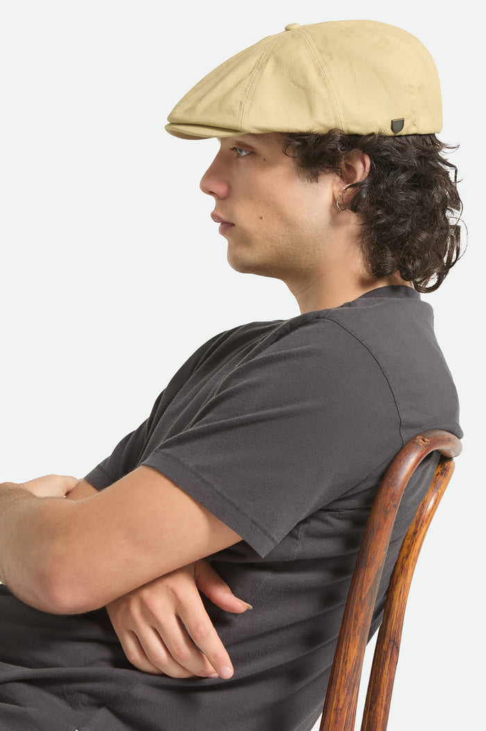 Unisex Brood Lightweight Newsboy Cap in the color Washed Khaki - Men's Side View