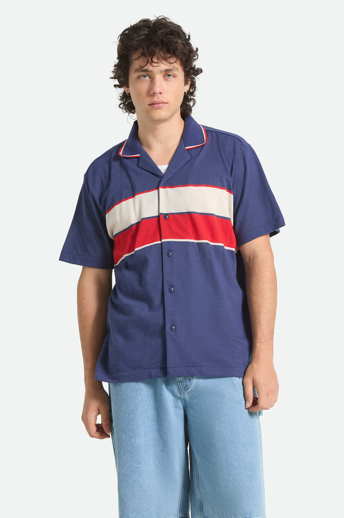 Men's Bunker Mesh Short Sleeve Shirt in the color Washed Navy - Men's Front View